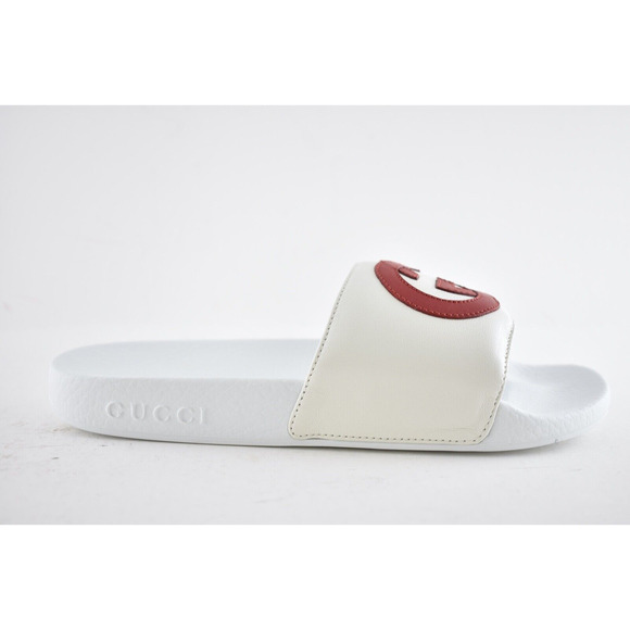 Gucci Pursuit Slides White Red Nappa Leather GG Logo Flat Flip Flop Sandal 36 - Picture 4 of 12